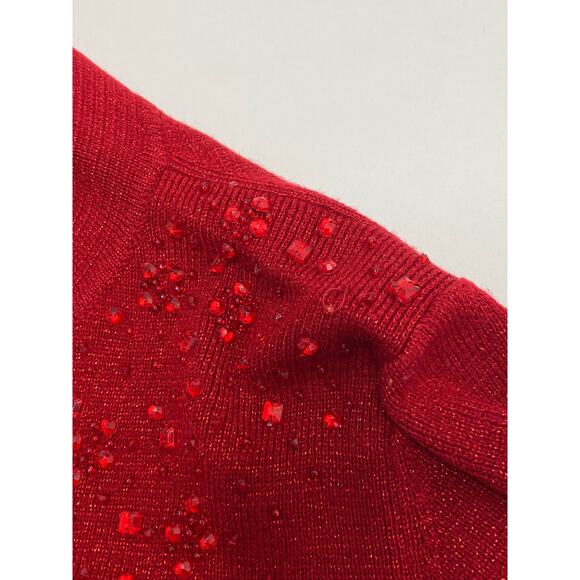Dressbarn Embellished Rhinestone Sweater Long Sleeve Pullover Christmas Red S - Picture 7 of 10